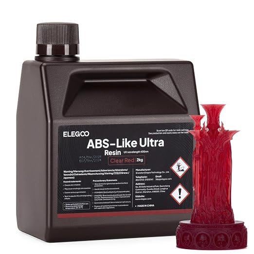 ELEGOO ABS-Like Ultra Resin with Extra Strength and Toughness, Compatible with MSLA/DLP/LCD Resin 3D Printer, Perfect 3D Printer Resin for Tool Application, Clear Red 2000g