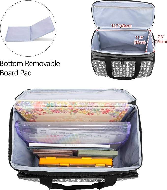 Yarwo Upgraded Rolling Craft Bag with Detachable Trolley and Multi-Pockets | Removable Bottom Board, Wheeled Scrapbook Tote, Large Teacher Gifts Bag, Rolling Briefcase for Teaching & Office, Gray Arrow