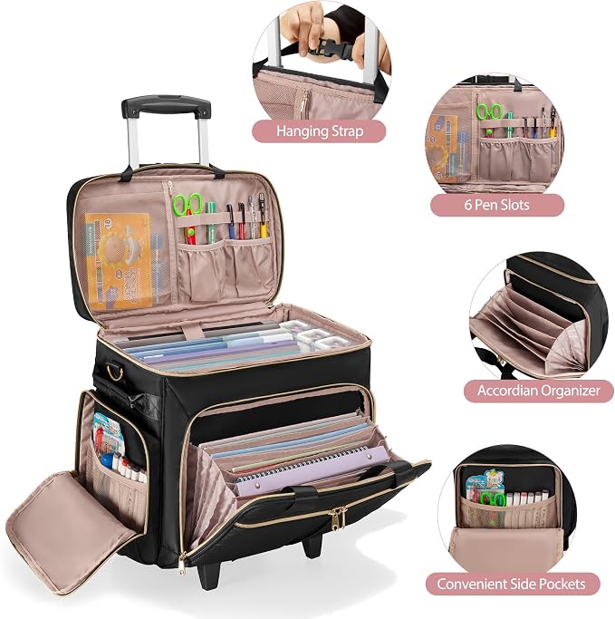 Rolling Teacher Bag with Wheels, Teacher Tote Bag with Detachable Trolley, Fits for 15.6" Laptop(Patent Design)