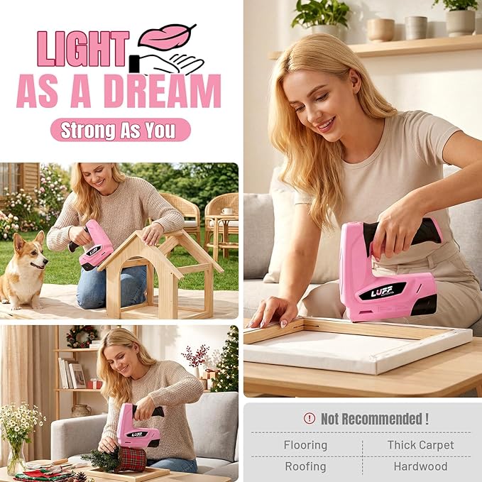 Electric Staple Gun - LUFF 2 in 1 4V Cordless Brad Nailer Kit with 2000Pcs Staples & Nails and Staple Remover，2000mAh Battery, Electric Stapler for Upholstery, Home DIY, Wood, Furniture Repair