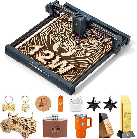 Laser Engraver 12000mW, Compact Desktop Engraving Cutting Machine for Wood DIY Crafts, Small Business STEM Makers, 300×300mm Work Area, for Home, Acrylic, Metal 12W Laser Cutter