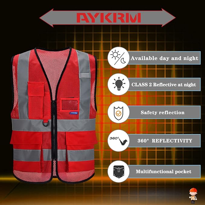 A-SAFETY Xsmall Red work vest class 2 | Red XS mesh vest with reinforced zipper pockets, clear PVC ID holder and mic tabs for emergency response and fire safety.