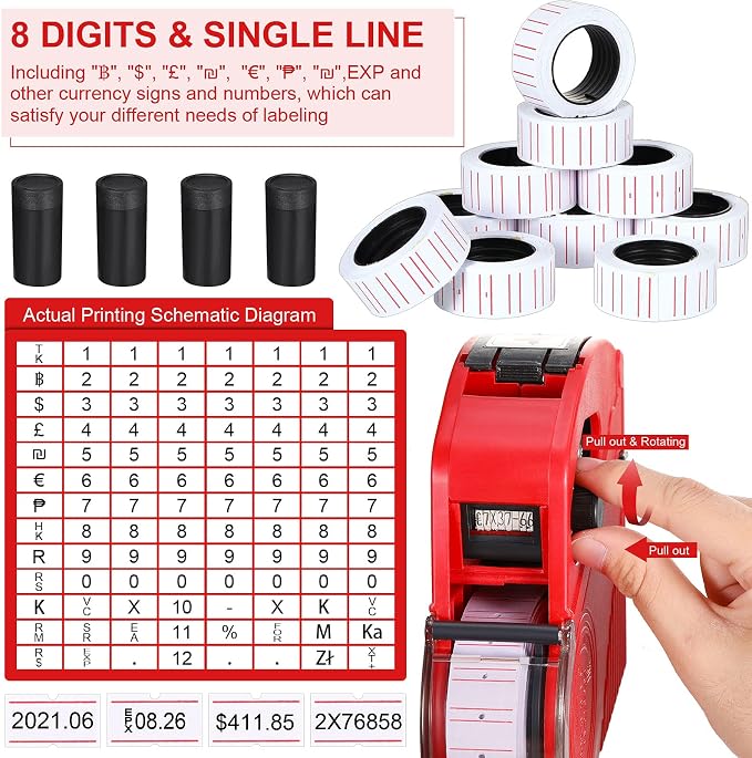 9122 Pieces Price Tags for Clothing Clothes Garment Tag Attacher Garment Tagging Applicator Price Marking Labeler Plastic Fasteners Barbs Roll Ink Refill Rollers Clothing Paper Tags Needles Sticker