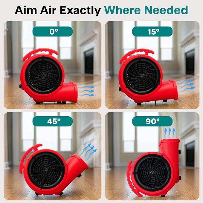 SereneLife Air Mover Blower Fan 1000 CFM – Powerful High Performance 3-Speed Fan for Floor & Carpet Drying, Portable Floor Fan w/Adjustable Tilt, Plug Multiple Units for Home Garage & Restoration Use