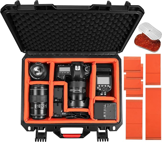 Camera Hard Case DSLR SLR Lens Waterproof Travel Weatherproof Cases | Large Carrying Protection Dividers For DJI Mavic/Air/Mini Drones for Sony FE 400-800mm For Gopro (Only Case) 16.2x12.8x7inch