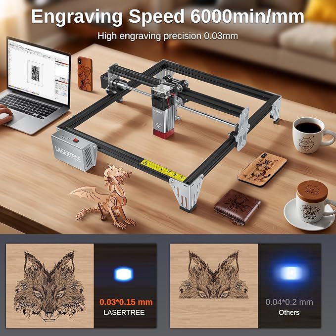 LASER TREE 5W Laser Engraver, 5000mW High Precision Laser Engraving Machine, Eye Protection, 12×12” Work Area, Class 4 Laser for Wood, Acrylic, Leather DIY Craft