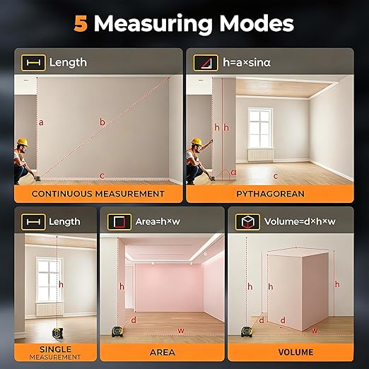 Voice Intelligent Tools Tape Measure 3-in-1 Laser Digital Measuring Tape Ruler-LCD Backlight 5M/16Ft Tape & Laser 80m/262Ft Rangefinder,Crosshairs Markings,Data Storage (Yellow, 80m/262ft)