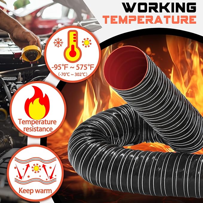 3 in Intake Hose Automotive Air Duct Hose Length 2 Meter (6.6 Feet) Double-layer Silicone Flexible Brake Cooling Ducting Induction vacuum hose for Air System (Black)