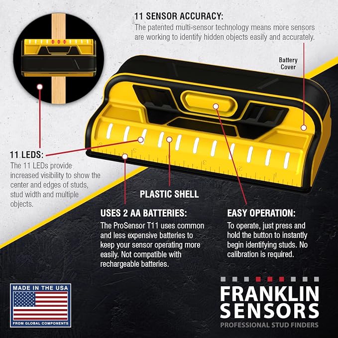Franklin Sensors ProSensor T11/X1100 Stud Finder with 11-Sensors, Wood & Metal Stud Detector/Wall Scanner for Drywall, Made in the USA