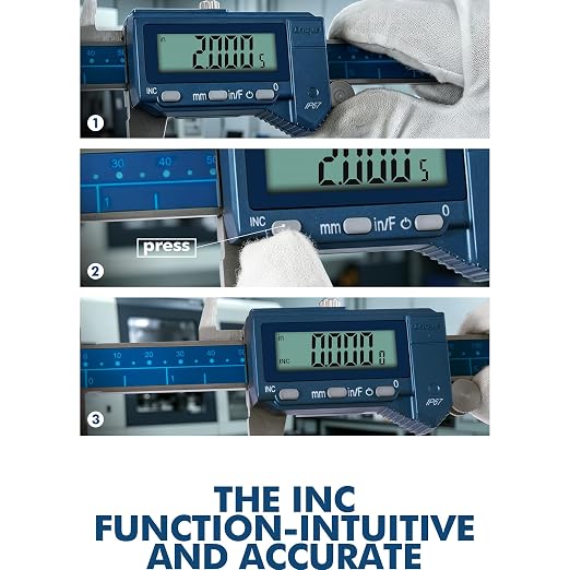 Dasqua 12”/300mm ±0.03mm/0.0015" Precision, IP67 Digital Caliper, Stainless Steel, Coolant-Proof, Inch/mm Conversion, Large LCD Display, Protective Case