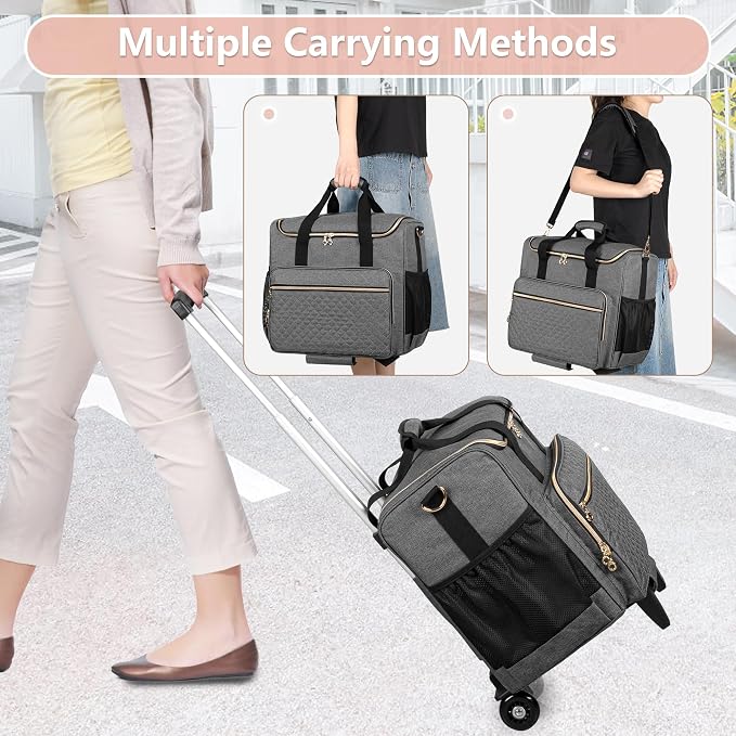 LUXJA Rolling Craft Bag with Pockets for 12 x 12 inch Scrapbook Album and Laptop, Rolling Scrapbook Tote with Detachable Dolly (Patent Pending), Gray