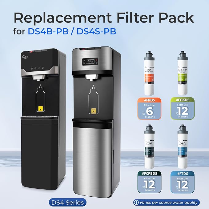 iSpring Bottleless Water Dispenser with 4-Stage Filtration, SGS-Tested 99% of Lead Removal, Water Cooler Dispenser - Hot, Cold, Room Temp, Self Cleaning, Black, Model: DS4B-PB