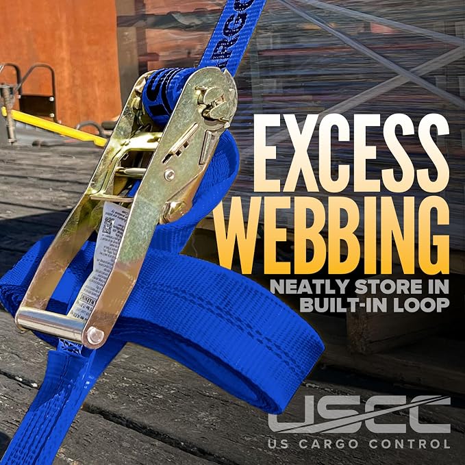 US Cargo Control Wire Hook Ratchet Straps 2 Inch x 30 Foot (4-Pack), 10,000 LBS Break Strength, Ratchet Straps Heavy Duty with Double J Hooks, Blue Cargo Tie Downs for Flatbed Trailers and Trucks