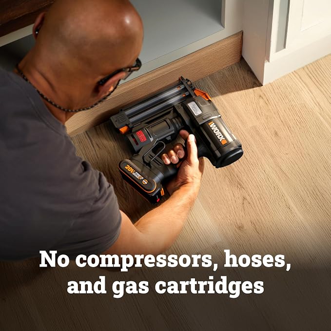 WORX Brad Nailer Cordless, 20V 18 ga Brushless Nail Gun Cordless, High Driving Power, Up to 2-⅛" into Hardwood, Narrow Nose, 3 LEDs, Tool Only, PowerShare WX838L.9