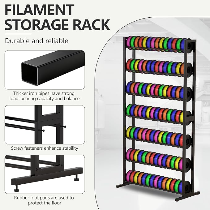 Piskyet 7-Tier Heavy Duty 3D Printer Filament Storage Rack, Large Capacity Spool Holder Shelves for 3D Printing Filaments, Perfect for Home Studio, Office, Workshop & 3D Printing Business (Shelf Only)