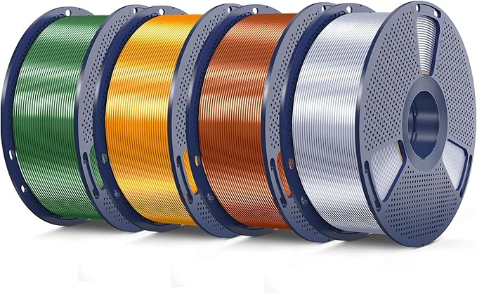 3D Printer Silk Filament, SUNLU Shiny Silk PLA Filament 1.75mm, Smooth Silky Surface, Great Easy to Print for 3D Printers, Dimensional Accuracy +/- 0.02mm, Silk Silver+Red Copper+Brass+Bronze 4KG