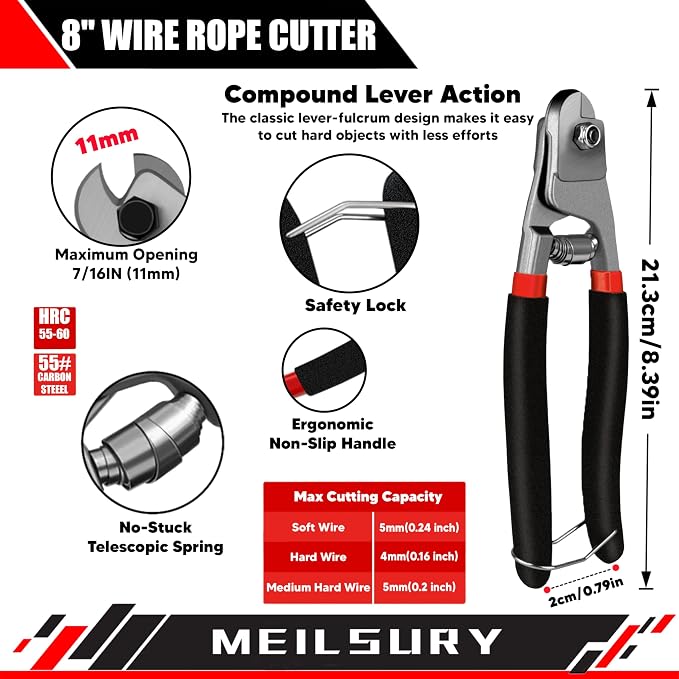 4-Piece Bolt Cutter Pliers Set, 14" Heavy Duty Bolt Cutter, 8" Mini Bolt Cutter, 8" Wire Cable Cutter, 8" Wire Rope Cutter for Cutting Chains, Steel Wire, Locks - Storage bag Included