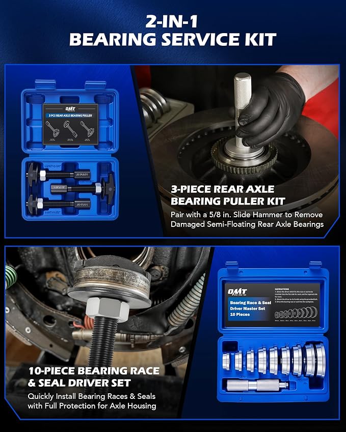 Orion Motor Tech Bearing Service Kit, 13pc Rear Axle Bearing Puller & Bearing Seal Driver Kit with 3 Pullers 9 Driver Discs, Rear Wheel Bearing Removal Tool Bearing Race Remover & Installer Tool Kit
