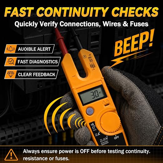 T5-1000 Electrical Tester Replacement for Fluke T5-1000 Meter, 1000V AC Voltage, Current & Continuity Tester with Open Slot Current Measurement, Thin Probes, Auto Range Meter for Electricians