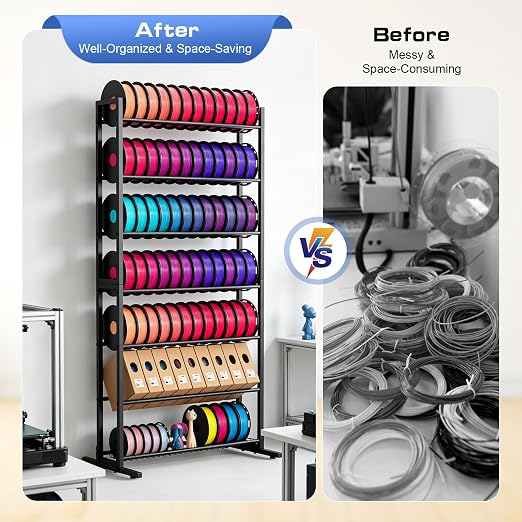 3D Printer Filament Storage Rack with Removable Basket, 7-Tier Heavy Duty Metal Spool Organizer Holds 84 Spools, Large Capacity Shelf for 3D Printing Station, Workshop, Office & Studio