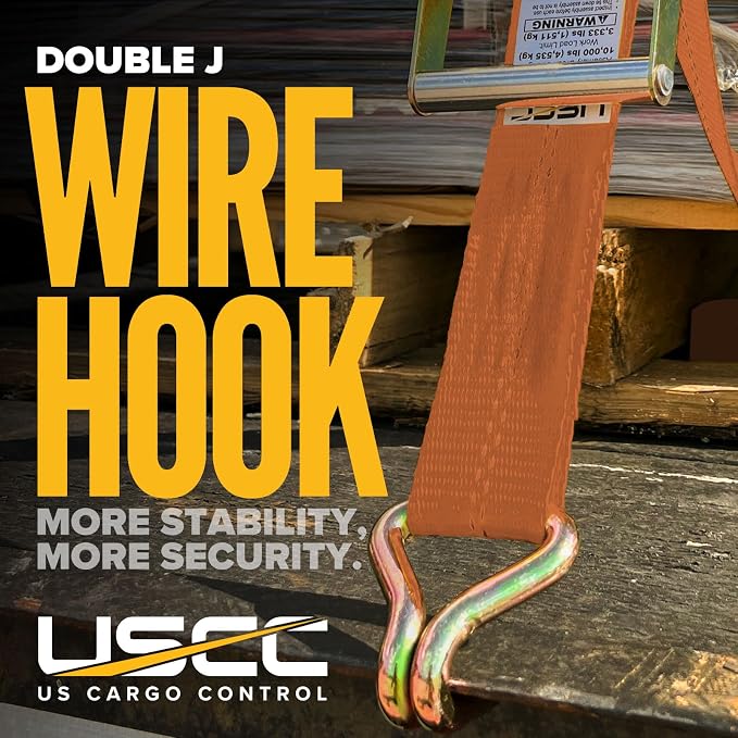 US Cargo Control Wire Hook Ratchet Straps 2 Inch x 30 Foot (4-Pack), 10,000 LBS Break Strength, Ratchet Straps Heavy Duty with Double J Hooks, Orange Cargo Tie Downs for Flatbed Trailers and Trucks