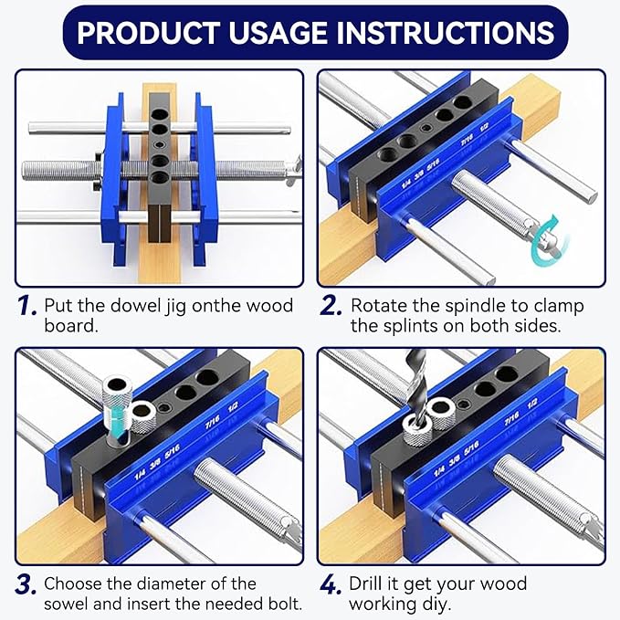 Self Centering Doweling Jig Kit, Drill Jig For Straight Holes Biscuit Joiner Set With 6 Drill Guide Bushings, Adjustable Width Drilling Guide Power Tool Accessory Jigs (XL)