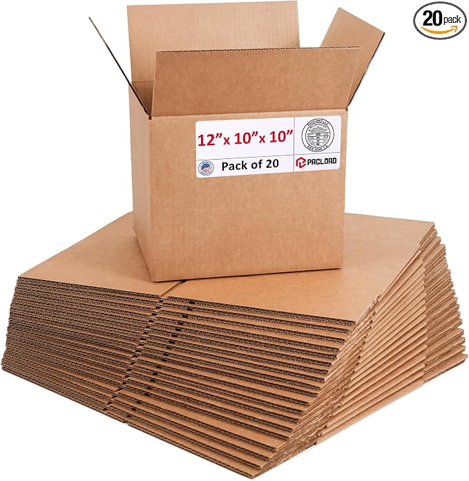 Medium Cardboard Boxes 12"L x 10"W x 10"H (Pack of 20) - USA-Made Packing Boxes for Moving, Shipping, or Storage - USPS, UPS, FedEx Approved - Professional Packing Supplies for Moving | USA-Made Packing Boxes for Moving, Shipping, or Storage - USPS, UP...