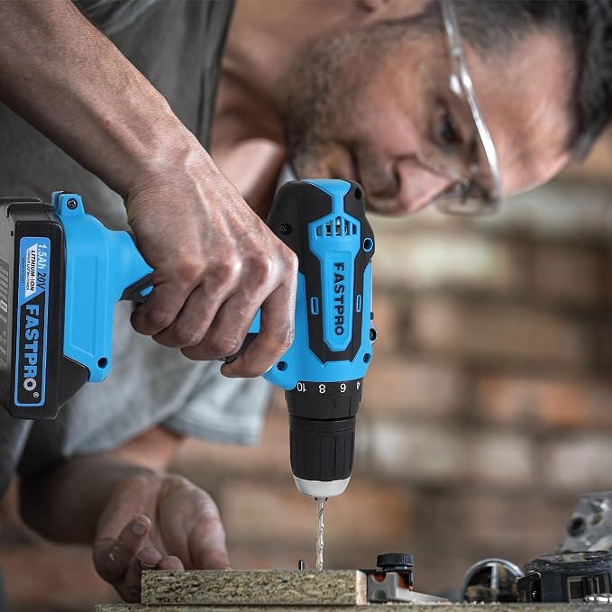 FASTPRO 232-Piece Home Tool Set with Drill, 20V Cordless Drill Driver, Household Repairing Tool Kit with Drill, 12-Inch Wide Mouth Storage Tool Bag Included, Blue