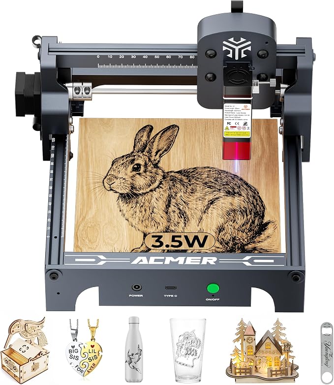 ACMER S1 Laser Engraver 3500mW, Compact Desktop Engraving & Cutting Machine for DIY Crafts, Small Business & Makers, 130×130mm Work Area, 0.04mm Laser Spot Engraving Machines & Tools