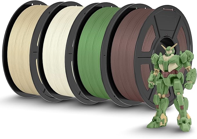 TECBEARS Matte PLA 3D Printer Filament 1kg*4, PLA Filament 1.75mm, High Toughness Matte Filament(Oak,Bone White,Olive Green,Chocolate)