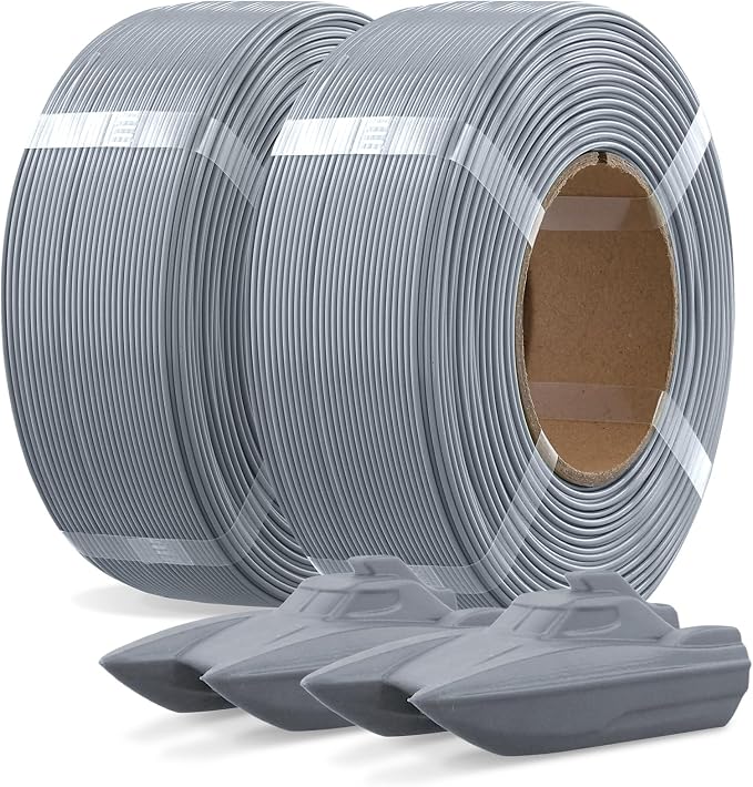 OVERTURE 2KG Bundle Refill PETG 3D Printer Filament 1.75mm, 2 Pack 1kg(2.2lbs), Refilament for Bambu Lab Reusable Spool, Accuracy +/- 0.02 mm, Fit Most FDM 3D Printers(Light Gray*2)