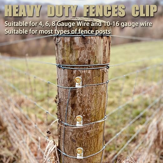 200 PCS T304 Stainless Steel Wire Fence Clips, Fasteners Post Screw with Wire Fixer, Agricultural Fencing Fence Wire Clamps for 4, 6, 8,10 and 12-16Gauge Wire Fencing Livestock Fencing Clips for Wood
