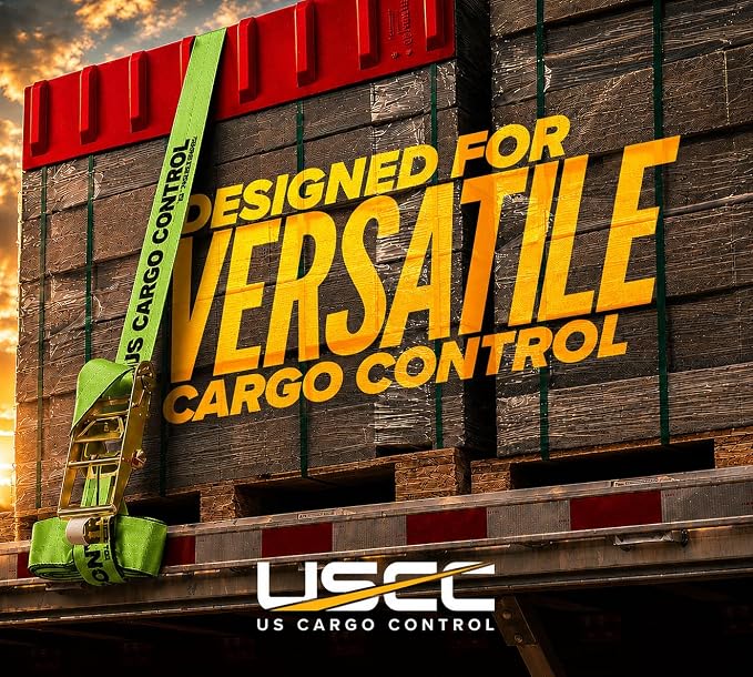 US Cargo Control Flat Hook Ratchet Straps 4” x 30’ (4-Pack), 5,400 LBS Working Load Limit, Green 4 Inch Ratchet Straps with Black Flat Hooks, Professional 4 Inch Straps for Flatbed Trailers