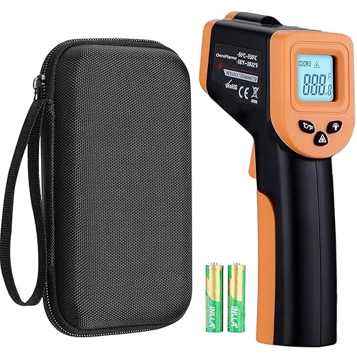 Blackstone Infrared Thermometer Temperature Gun for Cooking, IR Thermometer for Pizza Oven Griddle Cast Iron -58℉~1022℉ Non-Contact Digital Laser Thermometer Gun with Hard Storage Case (NOT for Human)