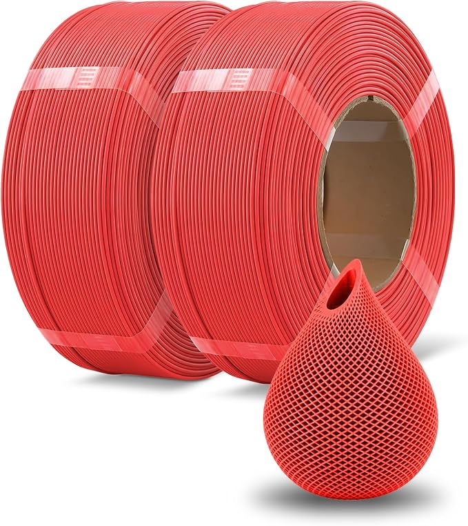OVERTURE 2KG Bundle High Speed PLA Filament Refill 1.75mm 3D Printer Filament, 2 Pack 1kg (2.2lb) Refilament for Bambu Lab Reusable Spool, Fit Most FDM 3D Printers (Red*2)