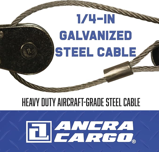 ANCRA CARGO Cable Puller, Double Line 4-Ton Pro Series, Heavy-Duty Machined One-Piece Gears, 1/4" Aircraft Grade Galvanized Steel Cable with Pulley Block