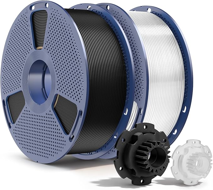 SUNLU PETG Filament 2KG, High Strength PETG 3D Printer Filament 1.75mm, Dimensional Accuracy +/- 0.02mm, 1KG Spool(2.2lbs), 2 Pack, Clarity & Gloss, Black+Transparent