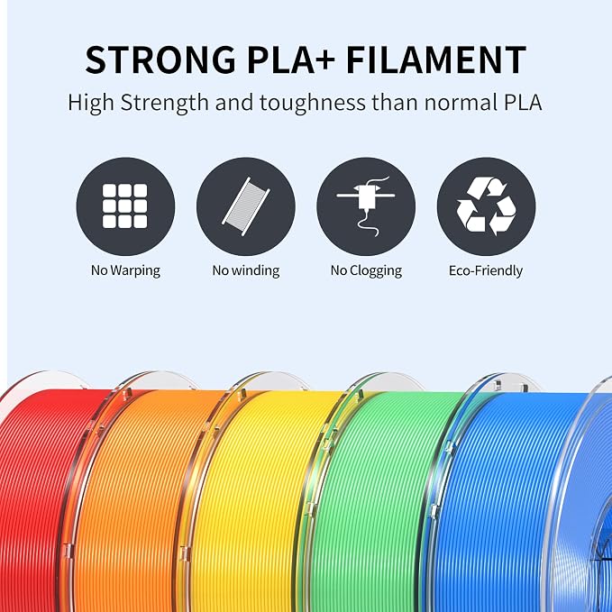 RAMBERY 10KG Multicolor PLA+ Filament Bundle 1.75mm, Toughness Upgraded 3D Printer Filament， 10-Pack 1KG Spool, Black/White/Silver/Taro Purple/Cherry Pink/Red/Orange/Yellow/Mint Green/Blue