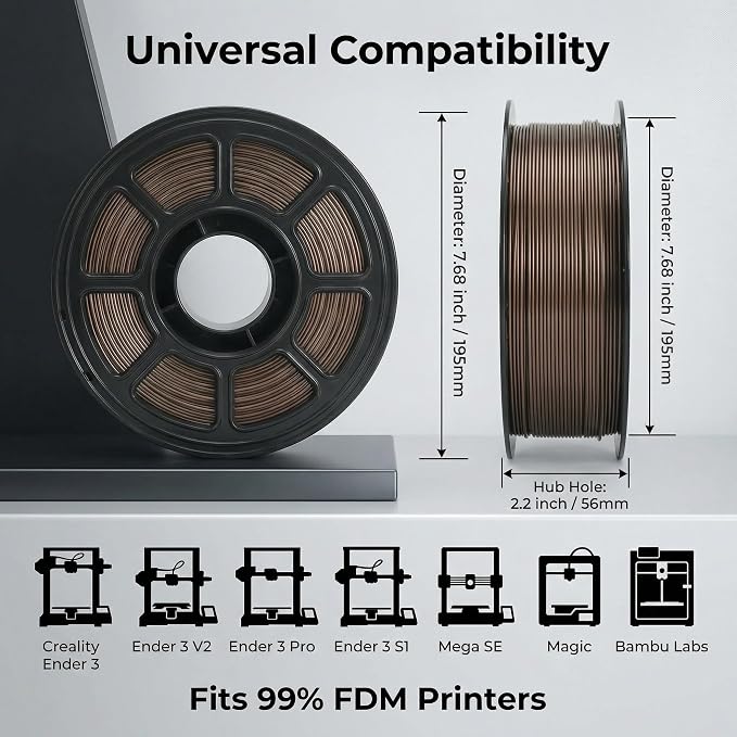PETG Filament 1.75mm for 3D Printer, Metal-Like Consumable 1kg (2.2lbs) 1 Spool, Metallic Finish PETG High Speed 3D Printer Filament, Dimensional Accuracy +/- 0.03 mm,Metallic Coffee Gold