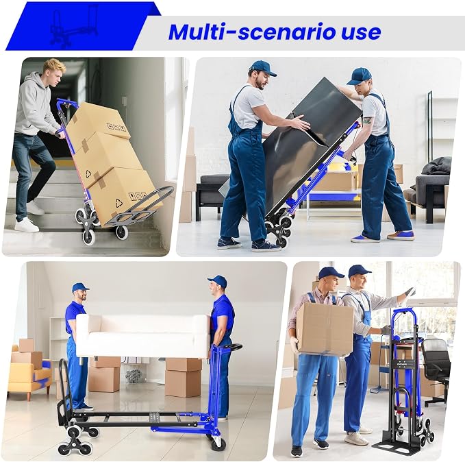 4-in-1 Hand Truck Dolly Heavy Duty Industrial Convertible, 1000 LBS Stair Climbing Cart Utility Cart Converts from Hand Trucks Dolly to Platform Cart Folding Stair Climbing Cart (Blue)
