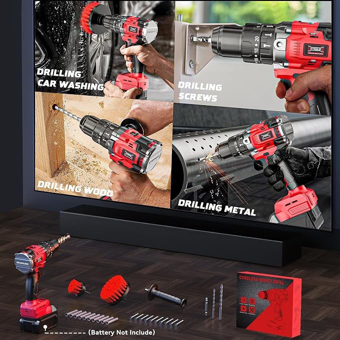 DIYtoolifz Cordless Drill Set Compatible with Milwaukee 18V Battery (Tool Only) 20+3 Torque Setting Power Drill Driver Set, 1/2 Inch Keyless Chuck Brushless Compact Driver Drill Kit Tool