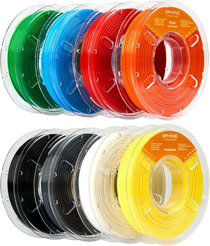 ERYONE PLA Filament 3D Printer Filament Bundle Multicolor 1.75mm +/- 0.03mm, PLA Filament 250g Spool, 8 Rolls, Versatile Colors