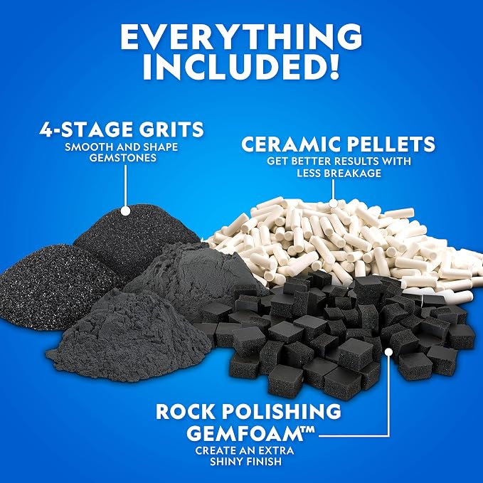 NATIONAL GEOGRAPHIC Rock Tumbler Grit & Media Refill Kit – Rock Polishing Supplies Kit, 4-Stage Silicon Carbide Bulk Grit, 1.5 Pounds of Ceramic Pellets, Stone Tumbling & GemFoam Polishing Media