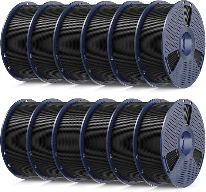 SUNLU PETG Filament Bundle, 12KG High Strength PETG 3D Printer Filament 1.75mm, Dimensional Accuracy +/- 0.02mm, 1KG Spool(2.2lbs), 12 Pack, Black