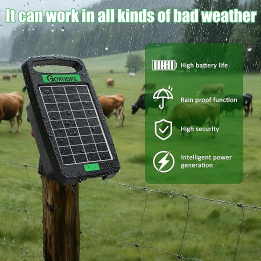 5 Miles Solar Electric Fence Charger,Output 0.11J Electric Fence Charger Solar Powered, 24-Hour Uninterrupted Protection Solar Powered Electric Fence, Solars Electricing Fence Kit for Garden