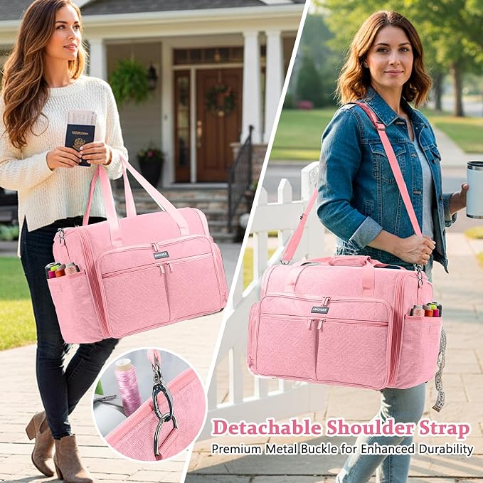 AMOIGEE Full-Open Sewing Machine Case, Large Sewing Machine Storage Bag for Travel - Heavy-Duty Embroidery Tote for Brother Singer Janome Standard Machines Holder with Pocket for Accessories and Tools