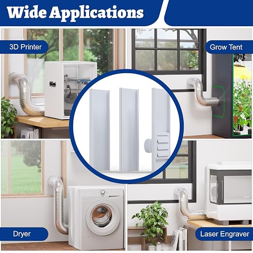 Window Vent Kit with Louvered Vent Cover Fit for 3" and 4" Vent Hose, Adjustable Window Seal Panels for 3"/4" Exhaust Ventilation Duct of Laser Engraver/3D Printer Enclosure, Dryer