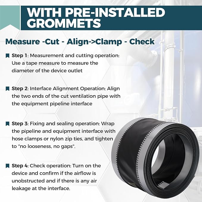 Vinyl Flexible Duct Connector 6-1/2 x 50 ft for Dryers, Range Hoods, HVAC Ducting, and Household Venting – Flexible Design for Easy Installation