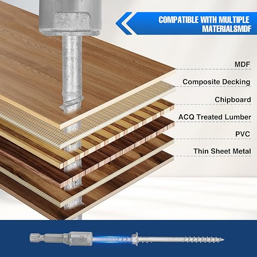 200-QTY #9 x 2-1/2" Joist Hanger Connector Screws,Replace 9212R200 Joist Hanger Screws & 10DNails,1/4" Hex Socket Wood Screws 0.370"-Dia Deck Screw Heavy‑Duty Deck Screw 500-Hour Salt Spray Rust Test