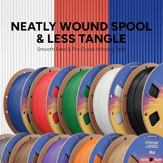 OVERTURE 10KG Bundle High Speed PLA Filament 1.75mm, Neatly Wound 3D Printer Filament 10 Pack 1kg Spool (2.2lbs) Rapid PLA, Fit Most FDM 3D Printers(10 Color P1)